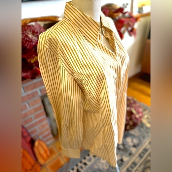 BANANA REPUBLIC GOLD AND WHITE BUTTON DOWN SHIRT - Picture 4 of 10